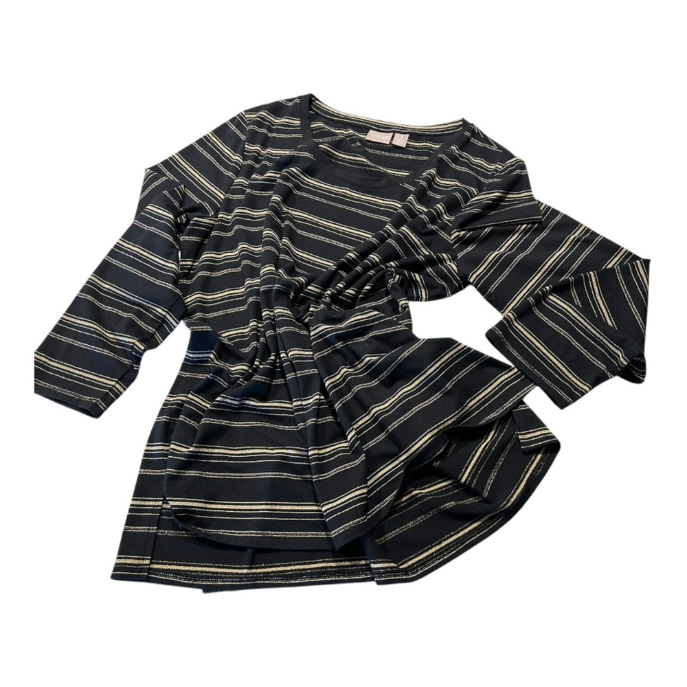 Chicos Long-Sleeve Striped Black and Gold Top